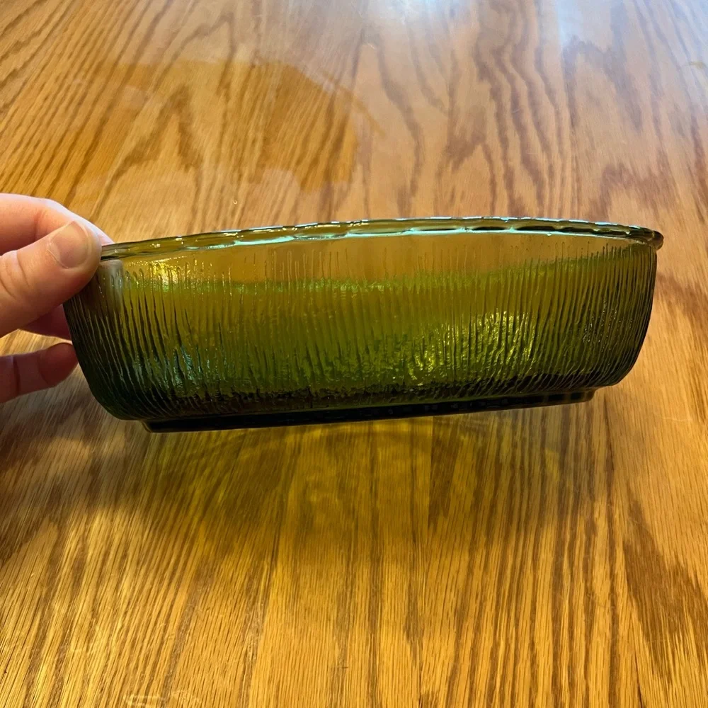 Vintage Green Glass Oval Bowl/Planter/Vase